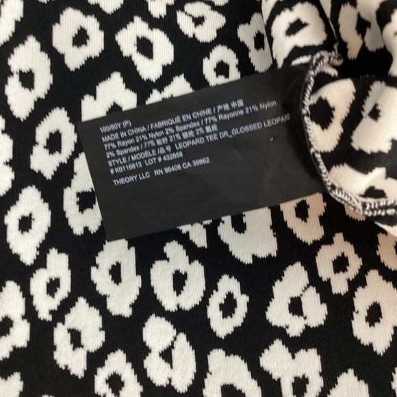 Theory Leopard Tee Dress Glossed Leopard Ivory Black Size P - Picture 7 of 7